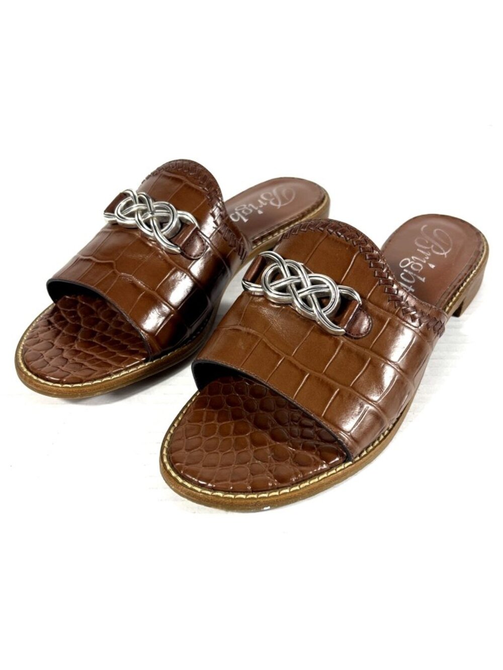 Brighton Nola Brown Leather Slides Sandals Slip On Size 7.5